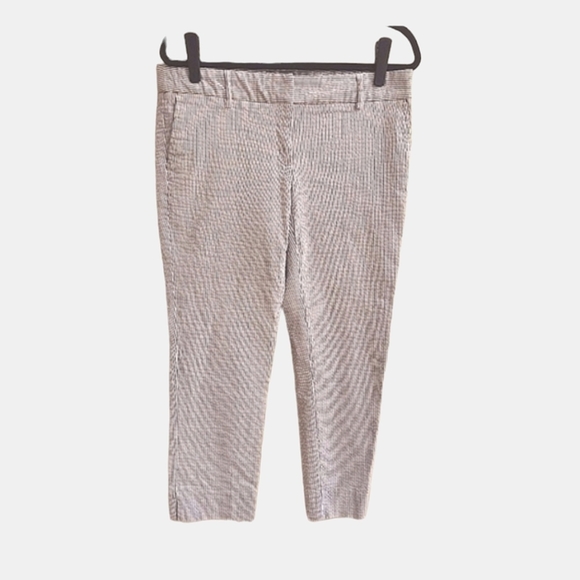 Dalia Pants - DALIA Seersucker Pinstriped Cropped Mid Rise Pants